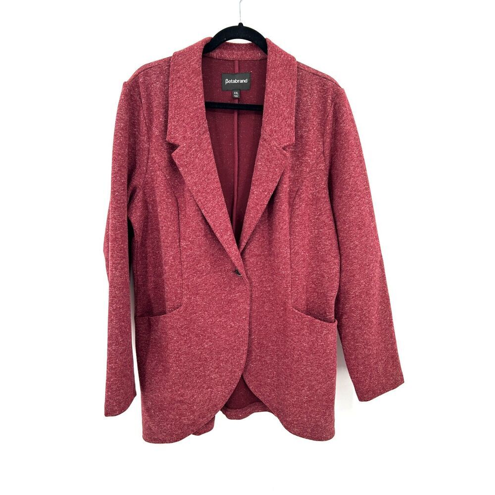 BETABRAND Women's Heather Red Single Button Cozy Sweater Blazer Jacket Size XXL